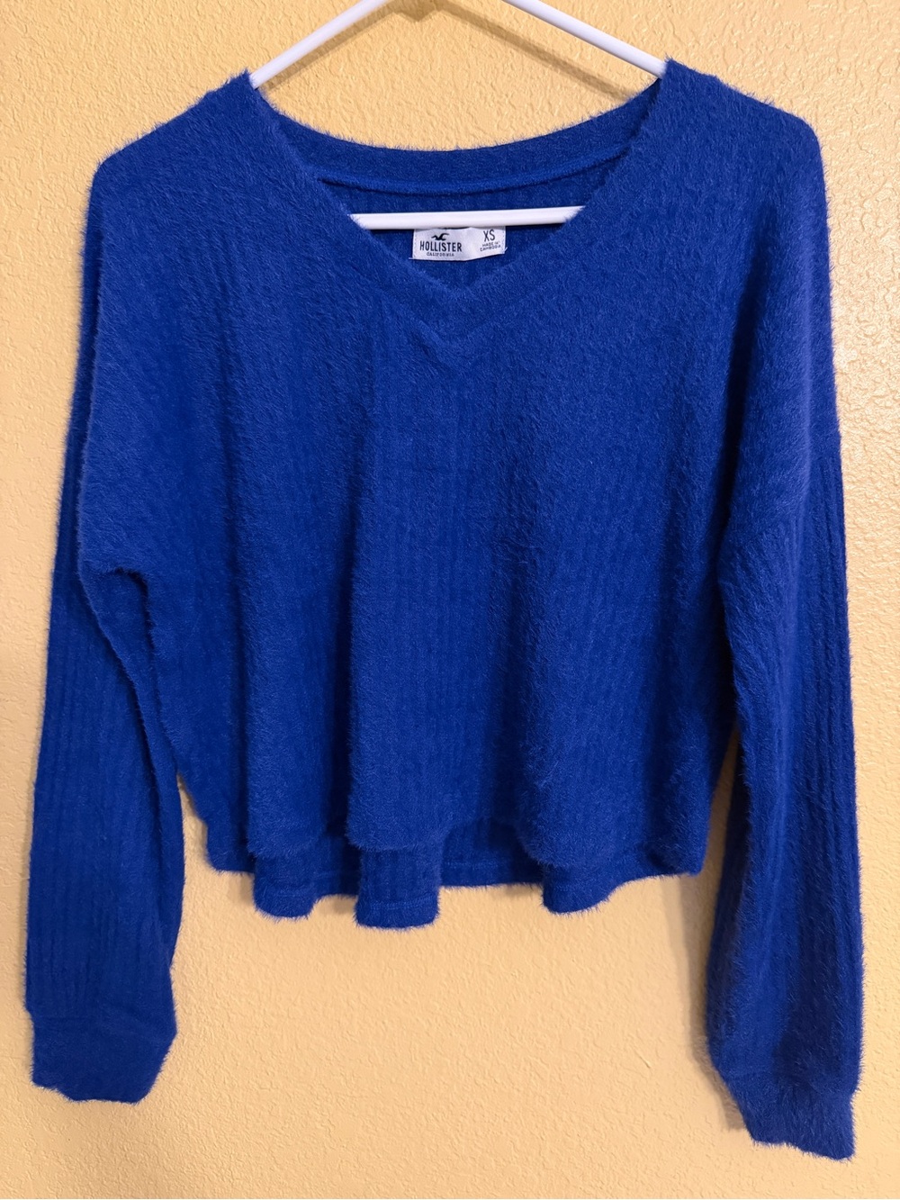 Hollister Cobalt Blue Fuzzy V-Neck Sweater